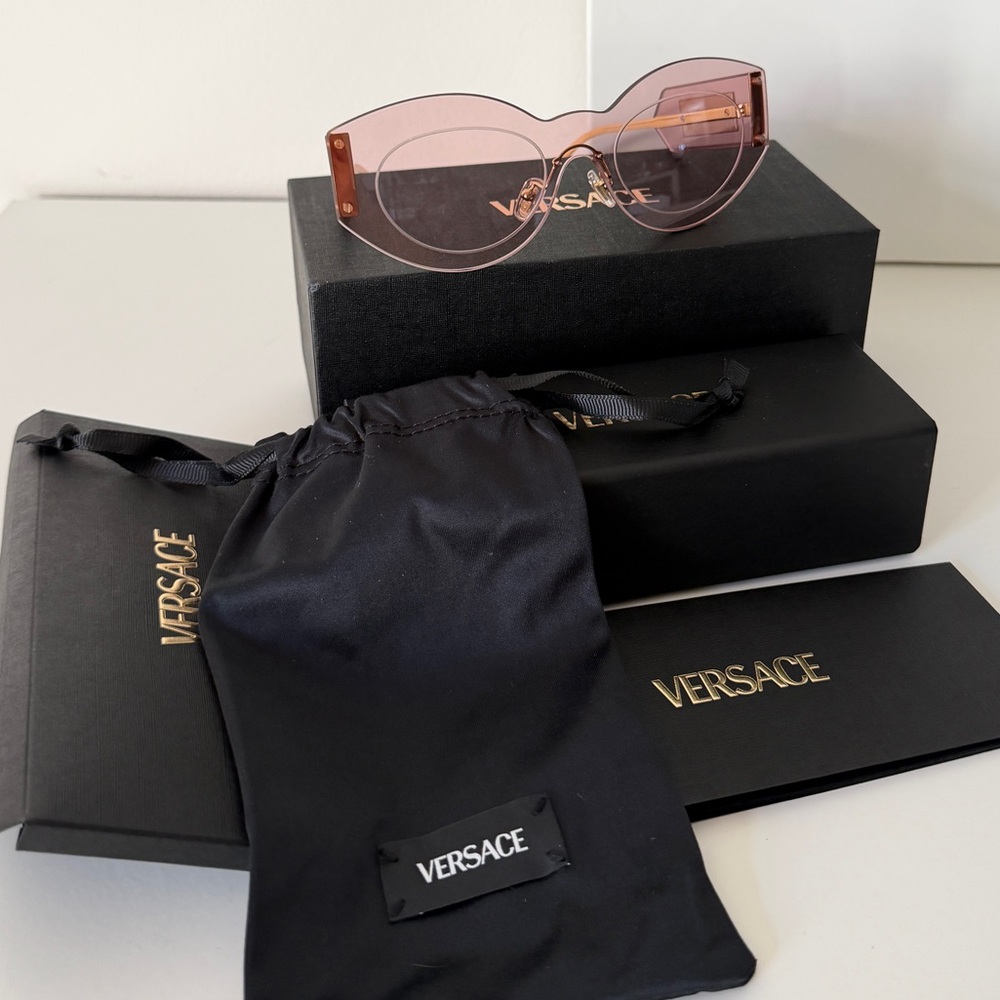 VERSACE DAMIER PLAQUE 2276 Pink Rimless Sunglass New - Picture 12 of 13
